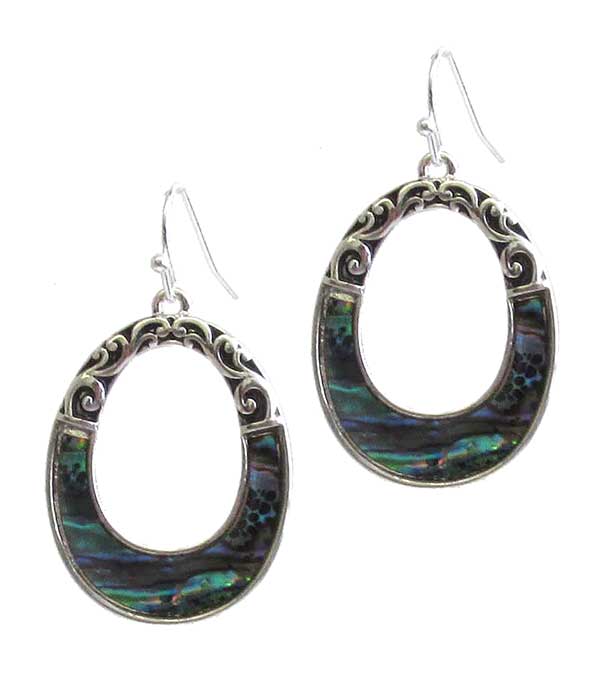 DESIGNER TEXTURED ABALONE OVAL EARRING