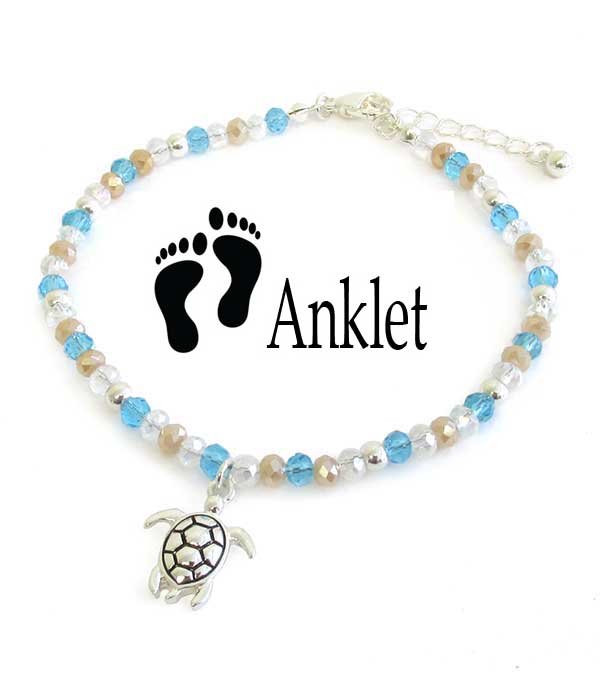 SEALIFE THEME MIXED BEADS ANKLET - TURTLE