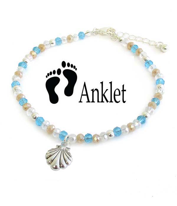 SEALIFE THEME MIXED BEADS ANKLET  - SHELL