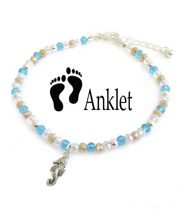 Sealife theme mixed beads anklet - sea horse
