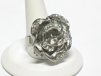 Crystal stud metal flower adjustable size ring