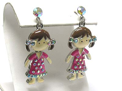 Crystal stud enamel metal nodding girl earring