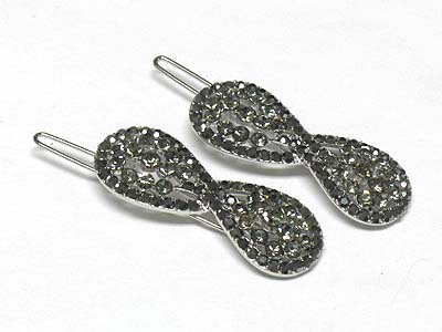 Crystal stud ribbon shape hair pin - 2 pc set