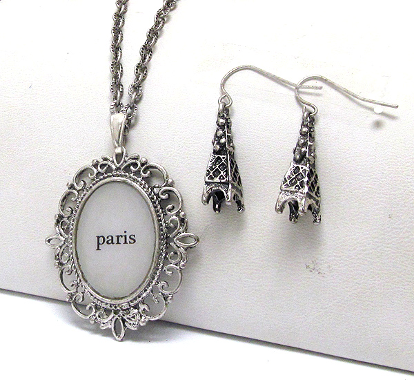Paris theme eiffel tower necklace earring set