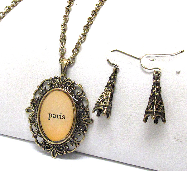 Paris theme eiffel tower necklace earring set