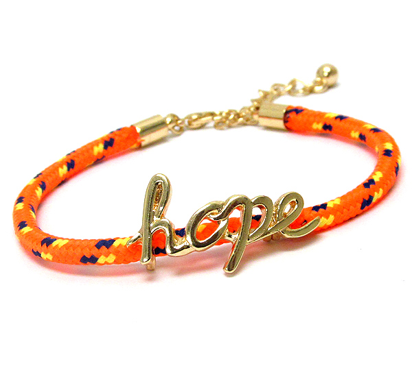 METAL HOPE LETTER AND HIKING ROPE BAND CLASP BRACELET