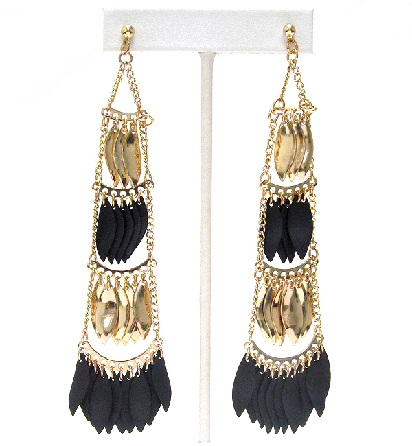 Multi color metal arrowhead drop four tier earring