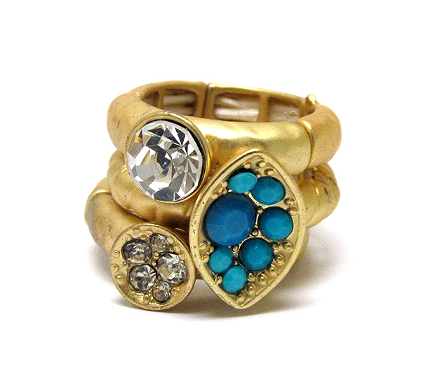 Crystal deco disk and arrowhead stackable stretch ring set of 3