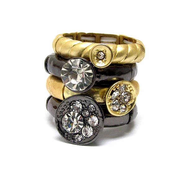 Crystal deco multi disk stackable stretch ring set of 4