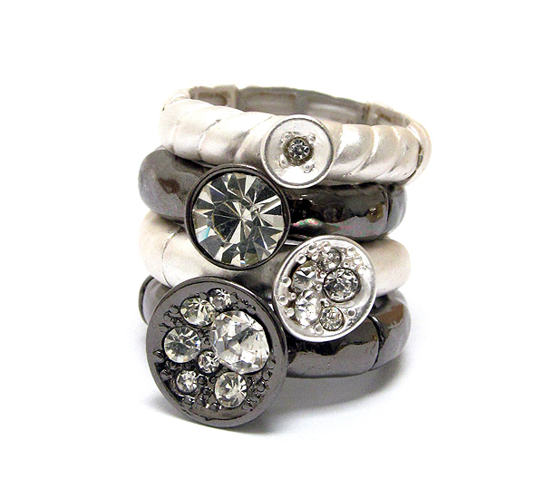Crystal deco multi disk stackable stretch ring set of 4