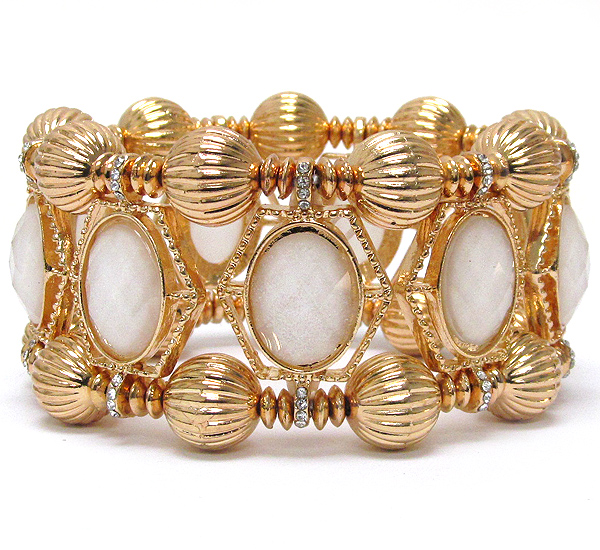 Crystal and glass stone deco double stretch bracelet