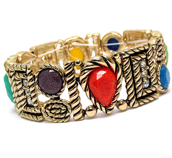 Multi formica and crystal deco on tailored rope design stretch bracelet
