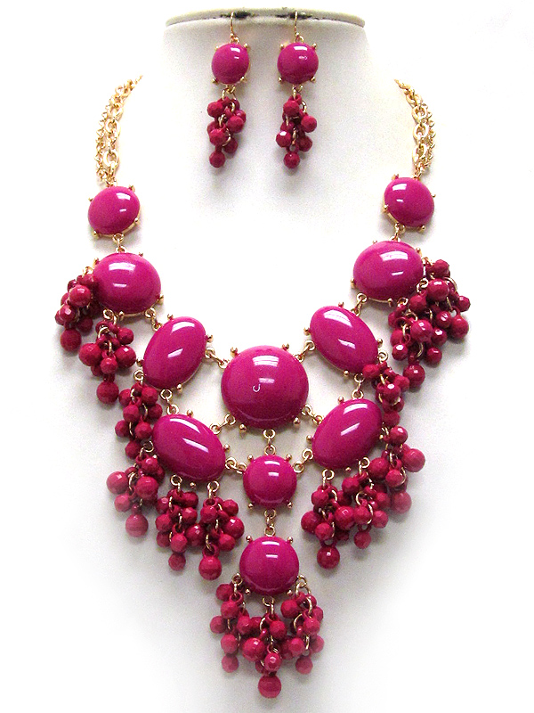 Multi shape acrylic stone and bead drop bubble necklace and earring set
