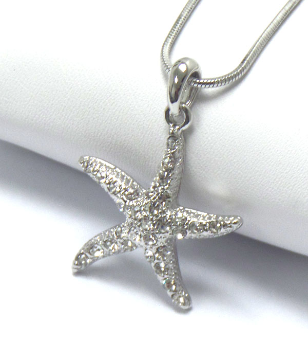 Made in korea whitegold plating crystal starfish pendant necklace