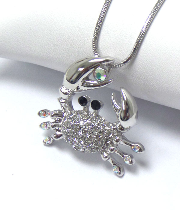 Made in korea whitegold plating crystal crab pendant necklace