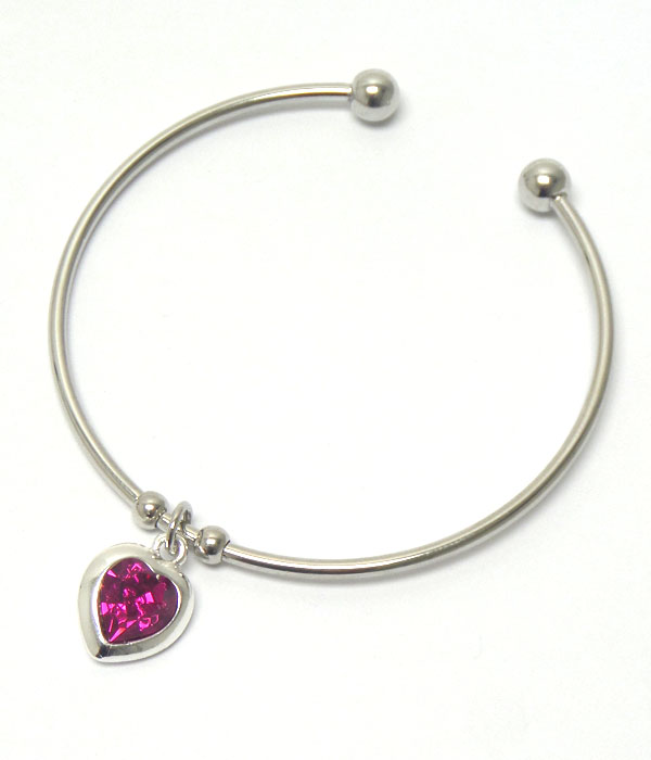 Genuine swarovski crystal  heart charm bangle bracelet - made in usa -valentine