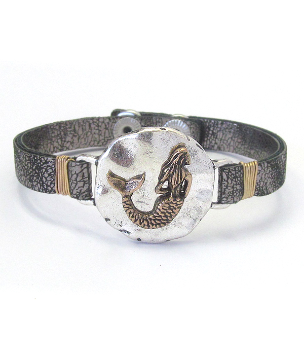 Mermaid and leather band bracelet