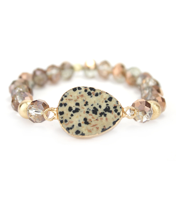 AGATE AND FACET STONE STRETCH BRACELET