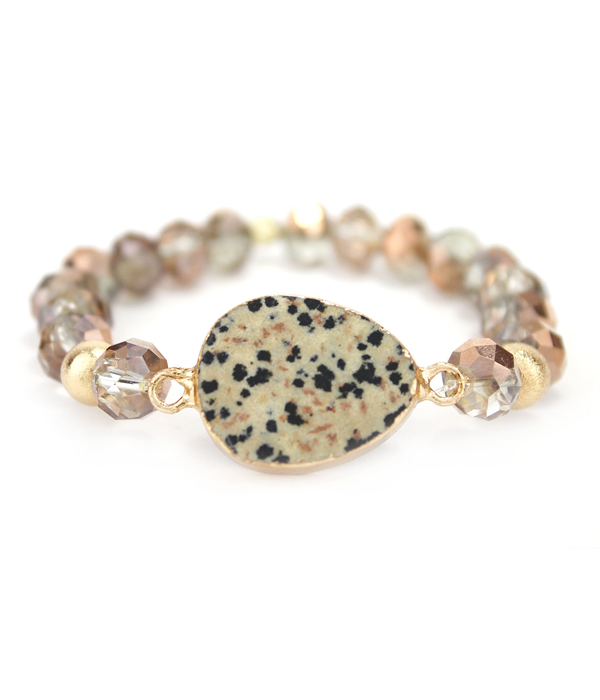 Agate and facet stone stretch bracelet