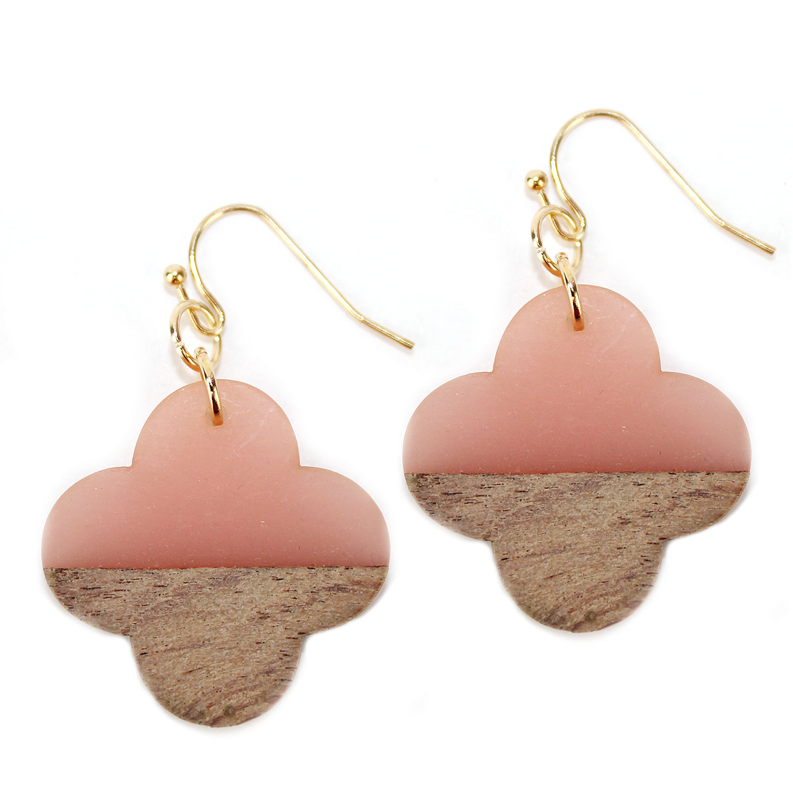 Resin and wood earring - quatrefoil