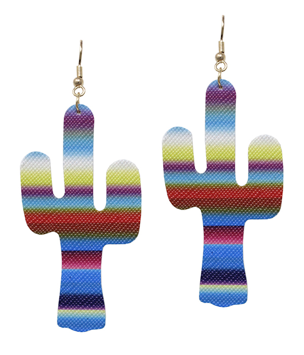 FAUX LEATHER RAINBOW CACTUS EARRING