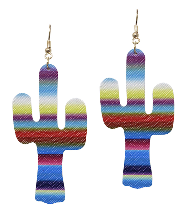 Faux leather rainbow cactus earring