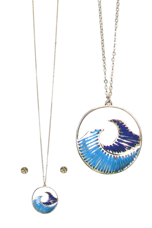 STITCH WAVE PENDANT LONG NECKLACE SET