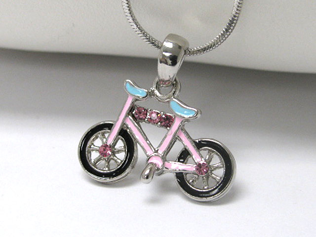 Made in korea whitegold plating crystal stud bicycle pendant necklace