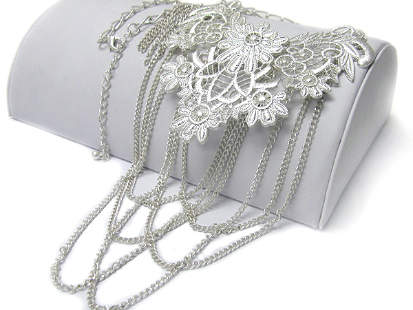 Multi metal flower filigree and chain drop bib style necklace earring set