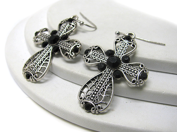 Crystal deco cross earring