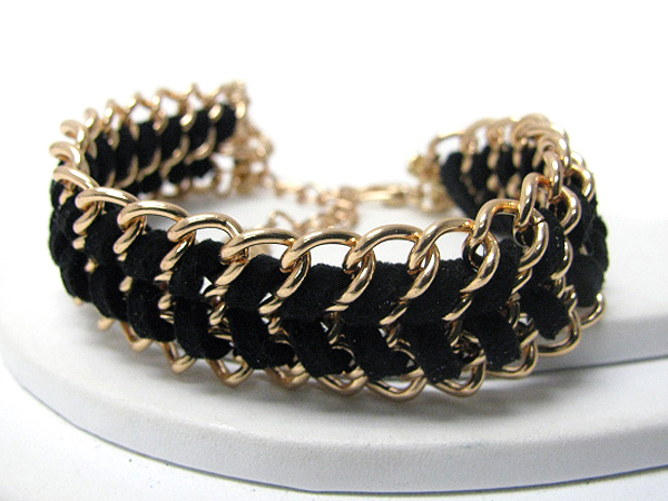 Plain metal and suede cord link bracelet