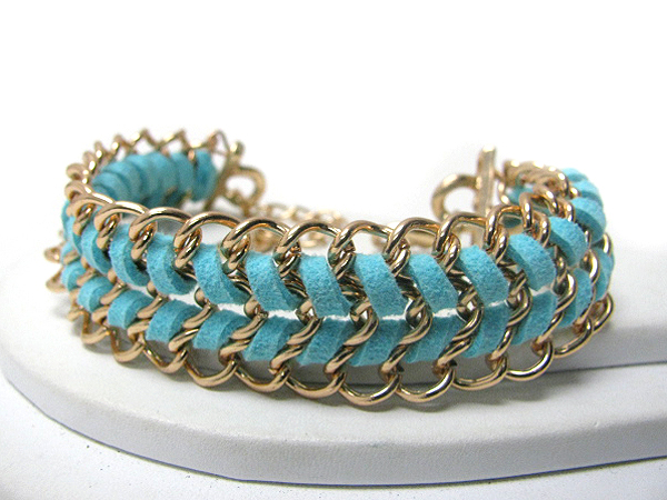 Plain metal and suede cord link bracelet