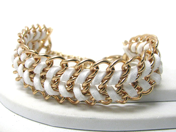 Plain metal and suede cord link bracelet