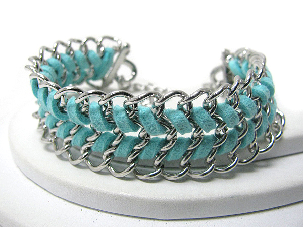 Plain metal and suede cord link bracelet