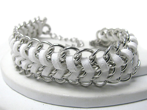 Plain metal and suede cord link bracelet