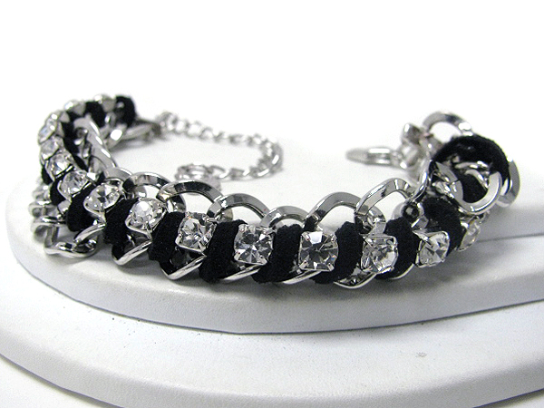 PLAIN METAL AND SUEDE CORD LINK AND CRYSTAL ACCENT BRACELET
