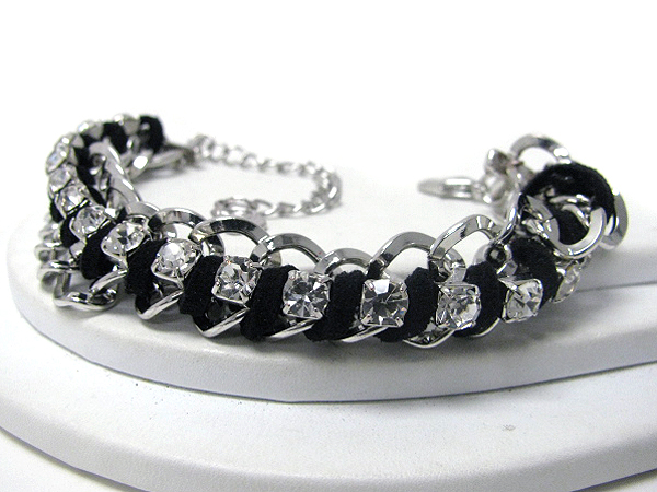 Plain metal and suede cord link and crystal accent bracelet