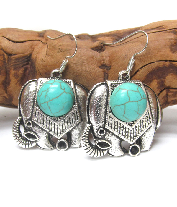 Vintage tibetan silver and turquoise elephant earrings