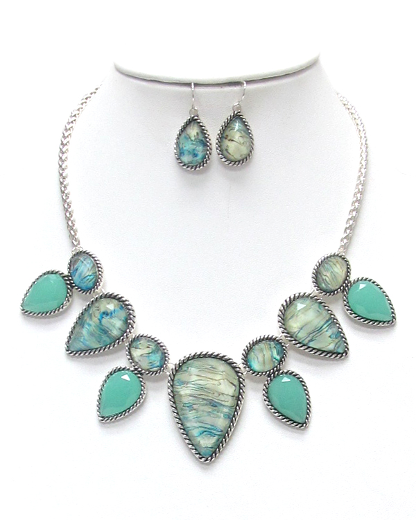 Teardrop drop turquoise stone necklace set