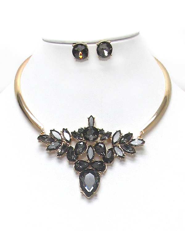 Metal bar glass drop necklace set 