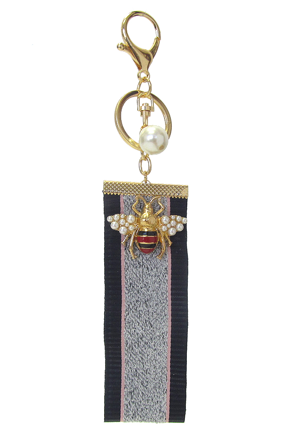 FABRIC JEWELED KEY CHAIN - BEE