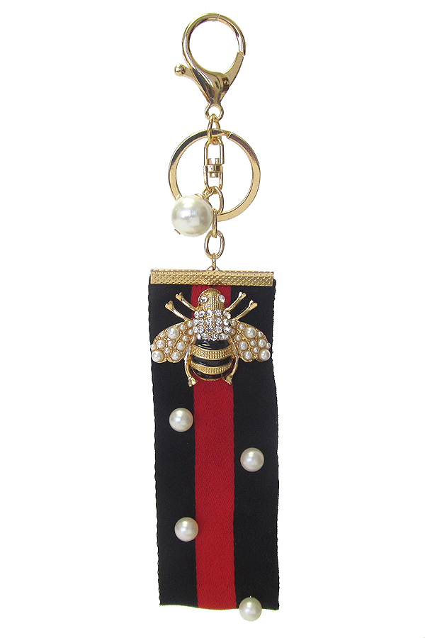 FABRIC JEWELED KEY CHAIN - BEE