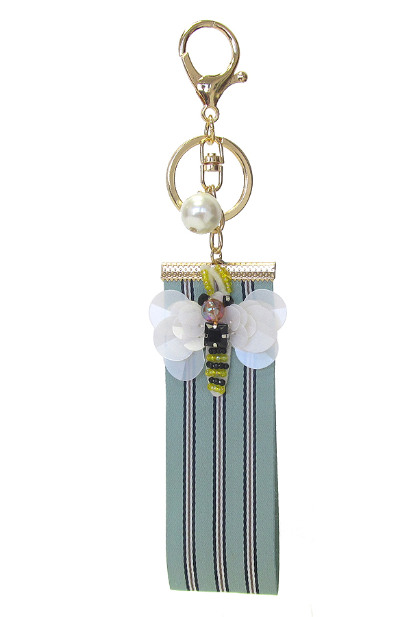 FABRIC JEWELED KEY CHAIN - BEE