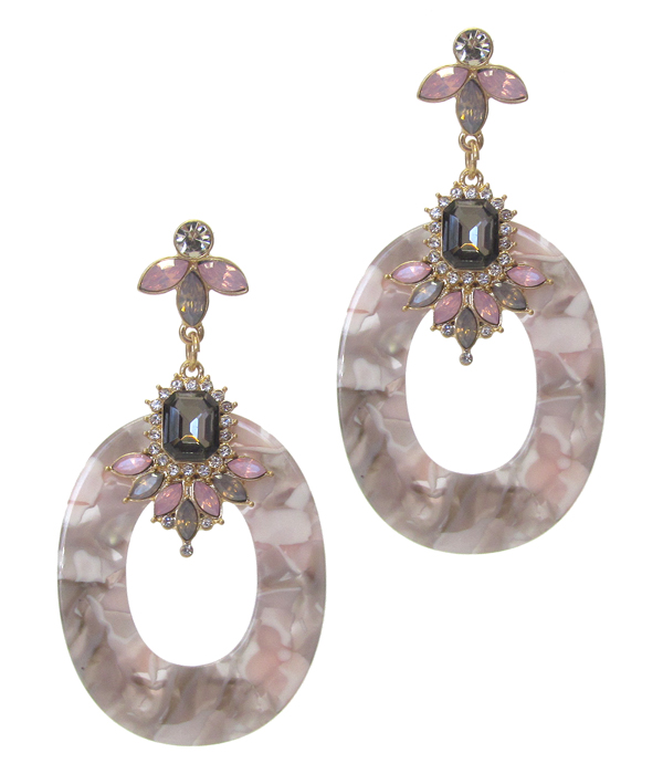 Organic cellulose hoop and crystal drop earring