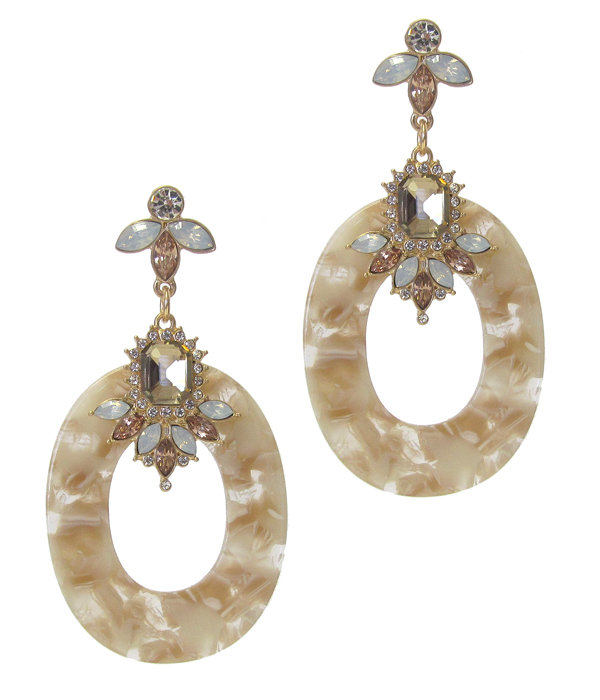 Organic cellulose hoop and crystal drop earring