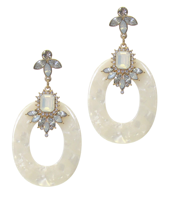 Organic cellulose hoop and crystal drop earring