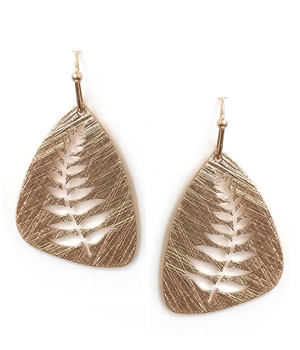 Scratch metal leaf earring - brass metal