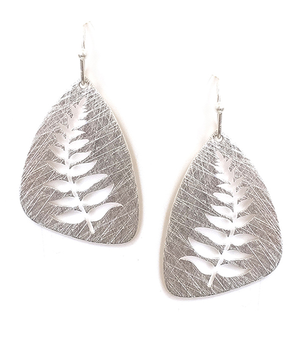 Scratch metal leaf earring - brass metal