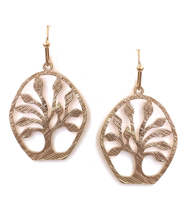 Scratch metal tree of life earring - brass metal