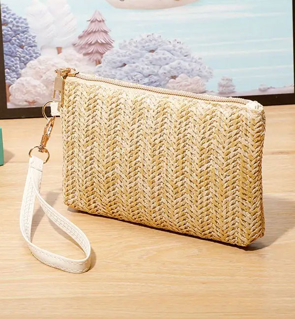 Beach straw wristlet purse